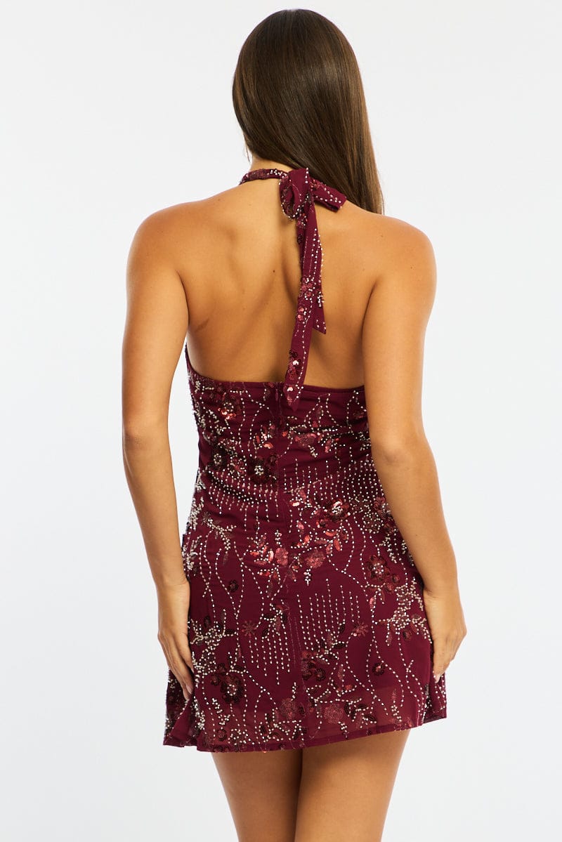 Red Mini Dress V-neck for Ally Fashion