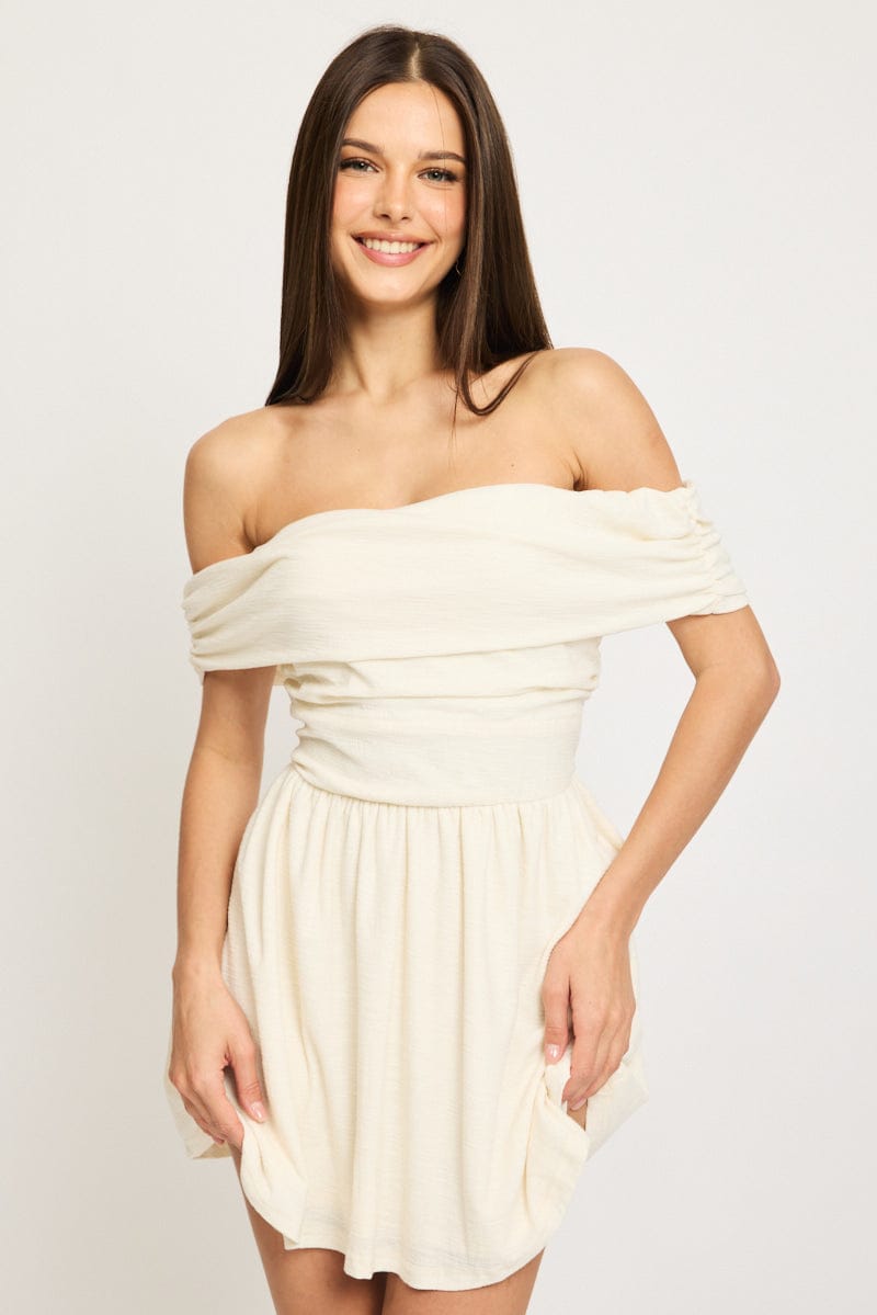 White Off Shoulder Mini Dress for Ally Fashion