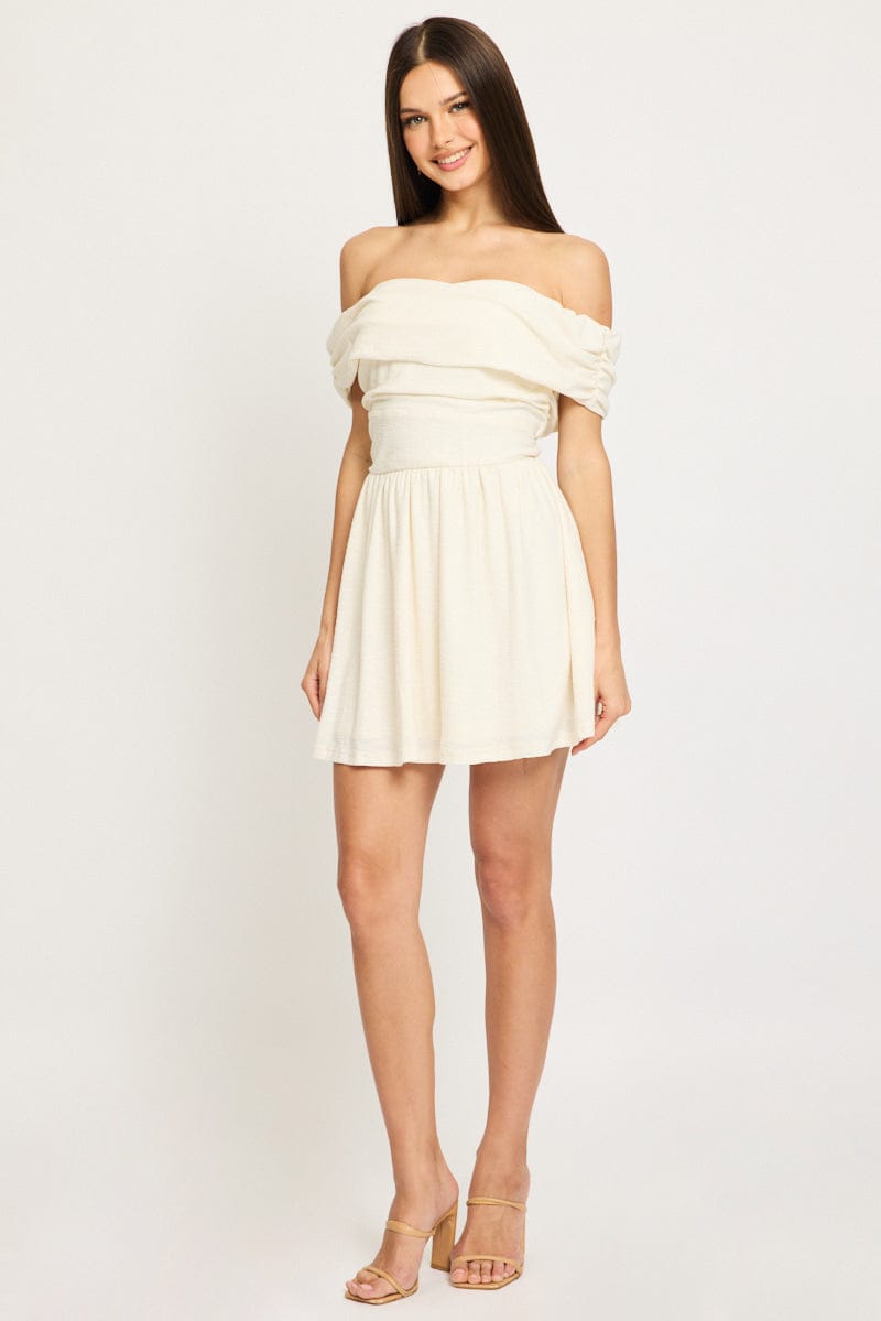 White Off Shoulder Mini Dress for Ally Fashion