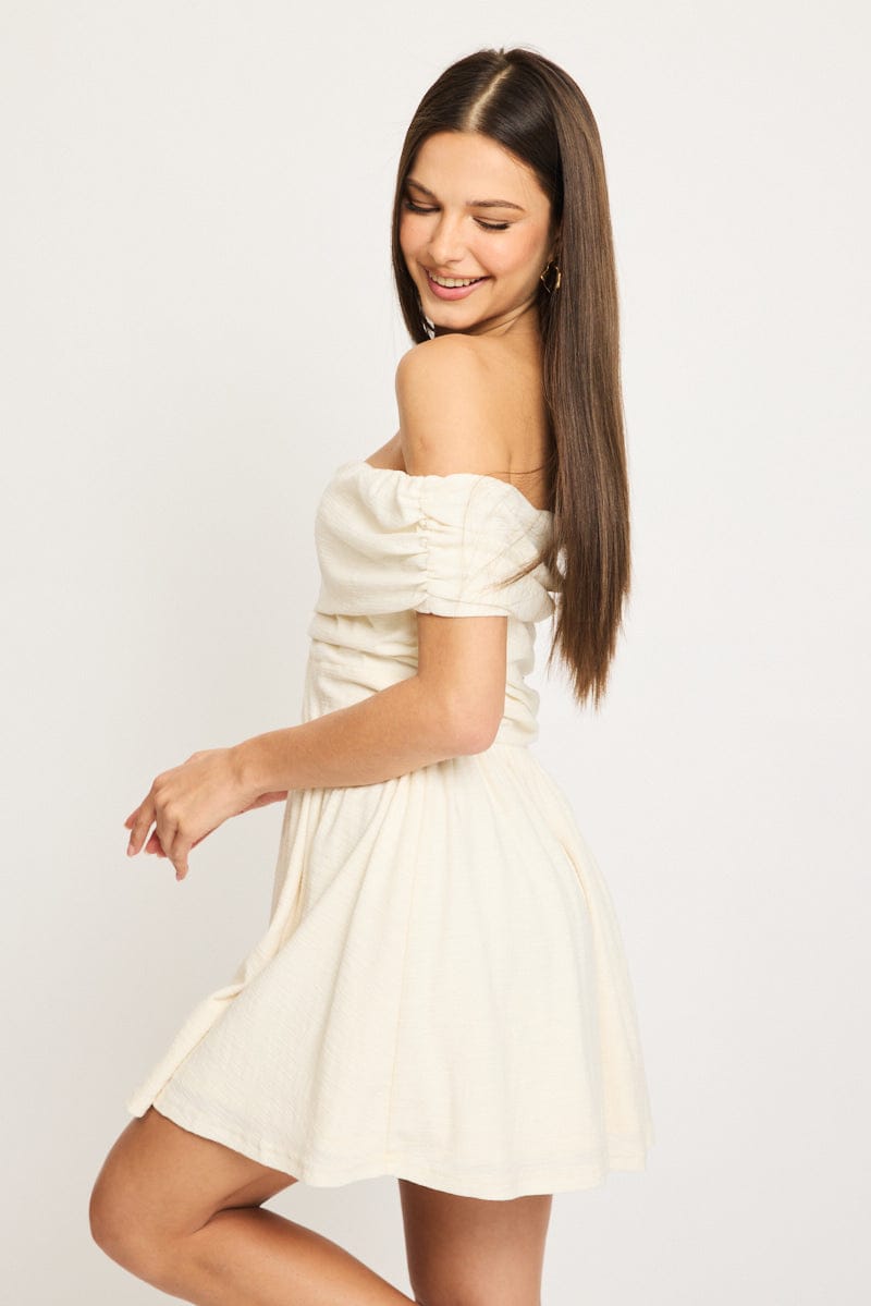 White Off Shoulder Mini Dress for Ally Fashion