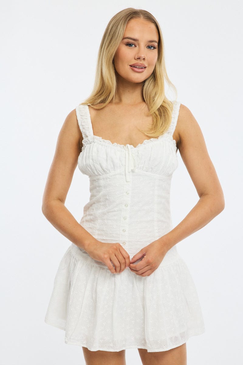 White Mini Dress Eyelet Fabric for Ally Fashion