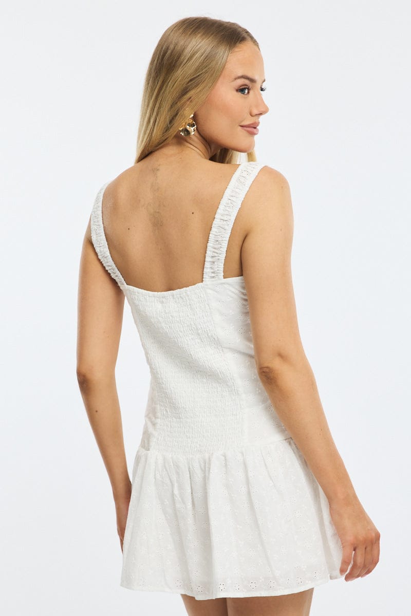 White Mini Dress Eyelet Fabric for Ally Fashion