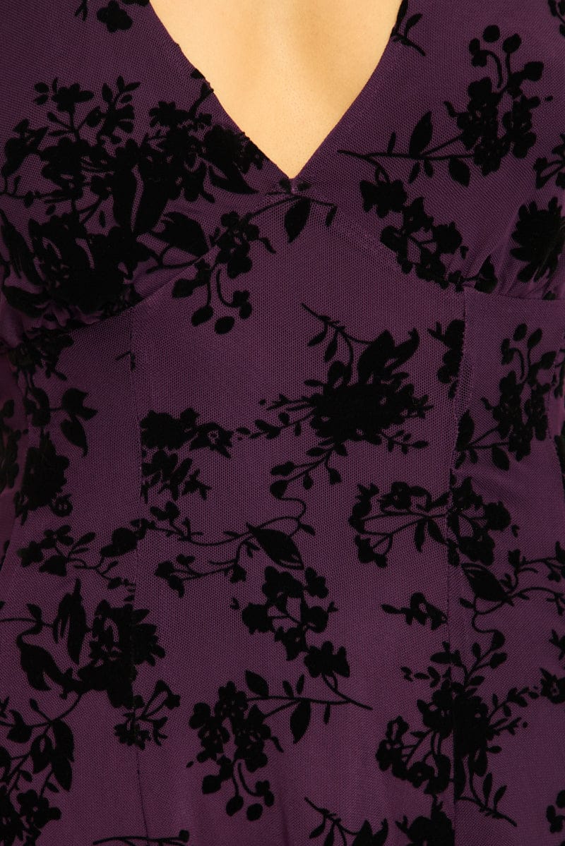 Purple Floral Halter Neck Mini Dress for Ally Fashion