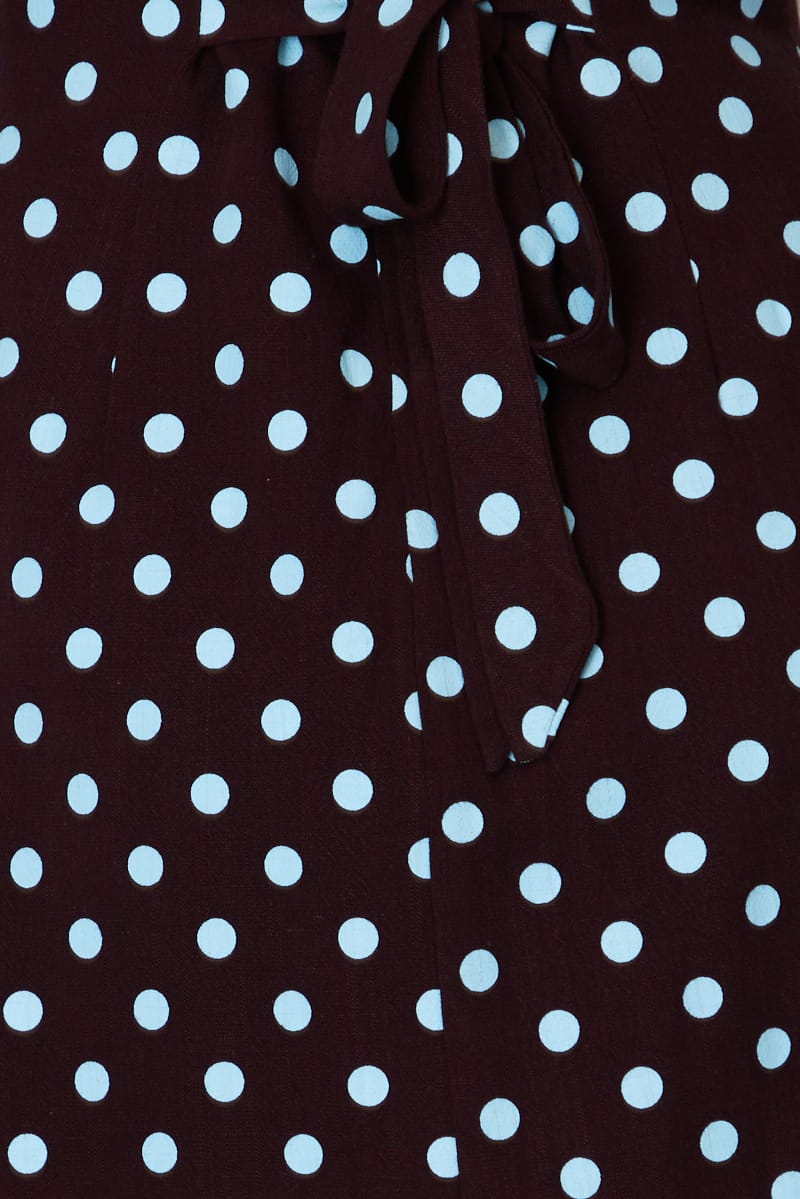 Brown Polka Dot Mini Dress Boat Neck for Ally Fashion