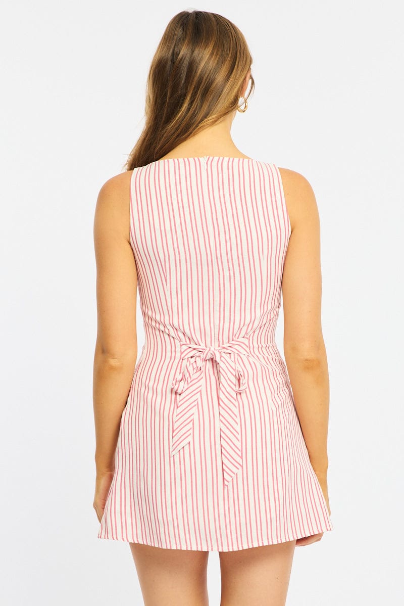 Red Stripe Mini Dress Boat Neck for Ally Fashion