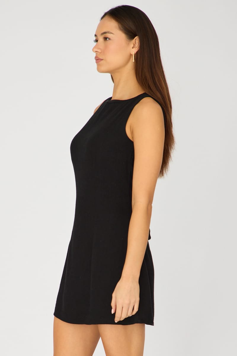 Black Mini Dress Boat Neck for Ally Fashion