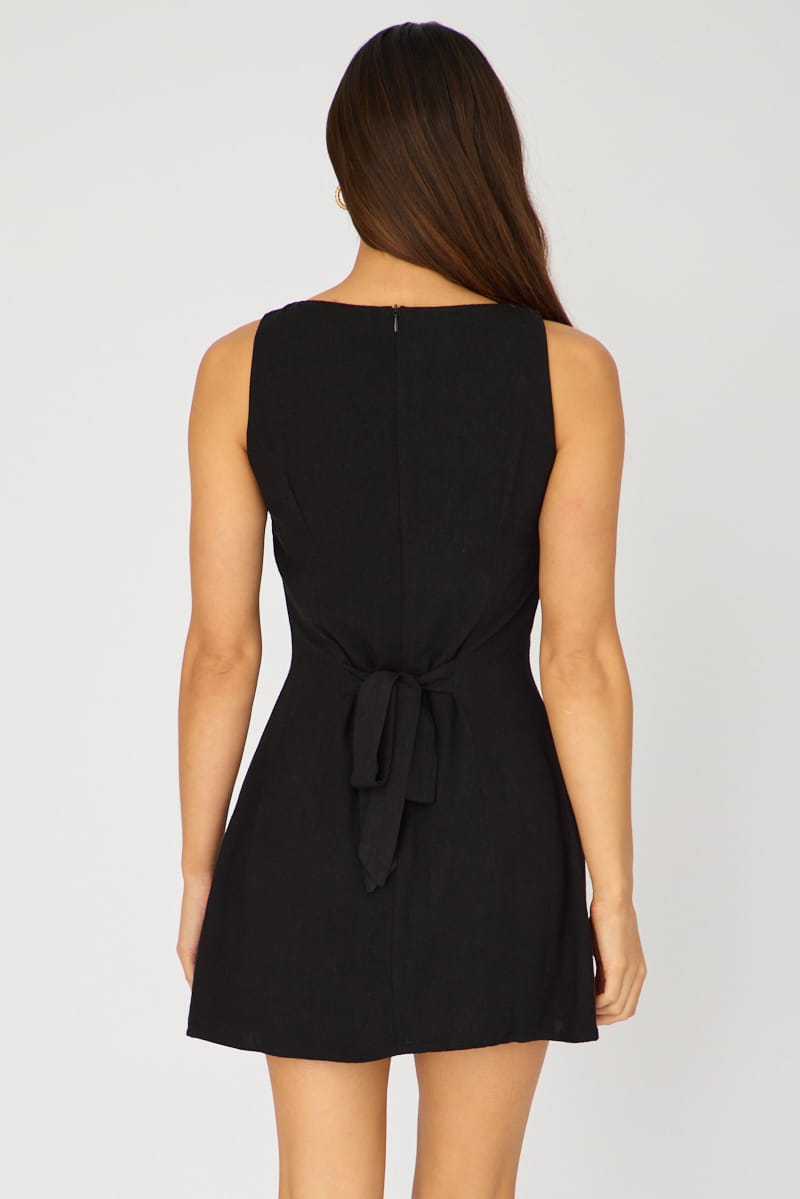 Black Mini Dress Boat Neck for Ally Fashion