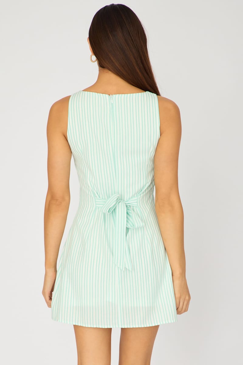 Green Stripe Mini Dress Boat Neck for Ally Fashion