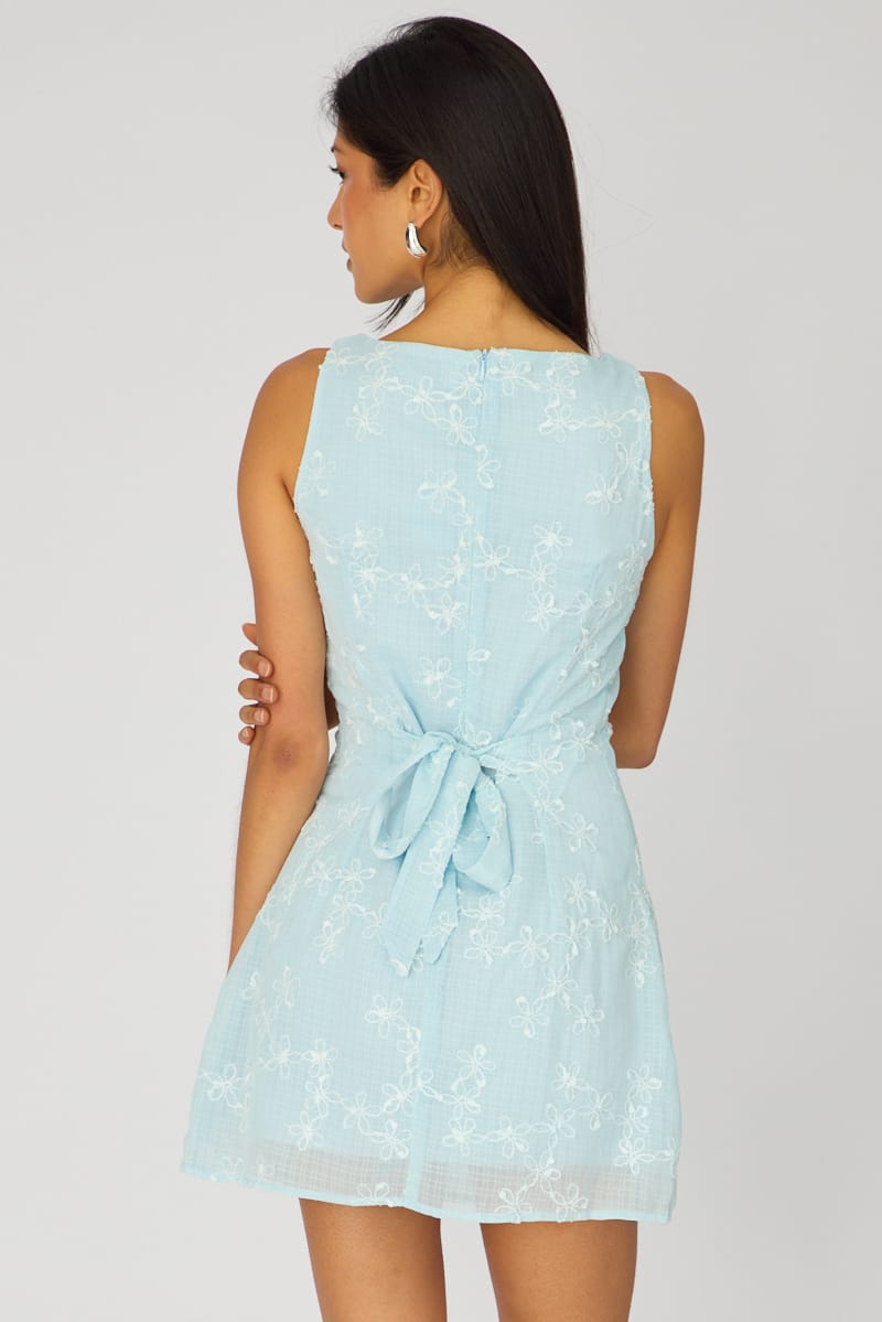 Blue Mini Dress Boat Neck for Ally Fashion