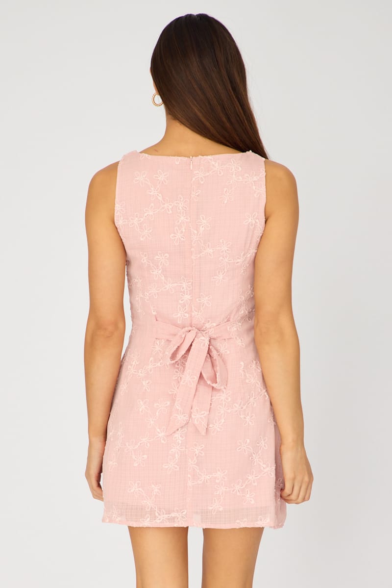 Pink Mini Dress Boat Neck for Ally Fashion
