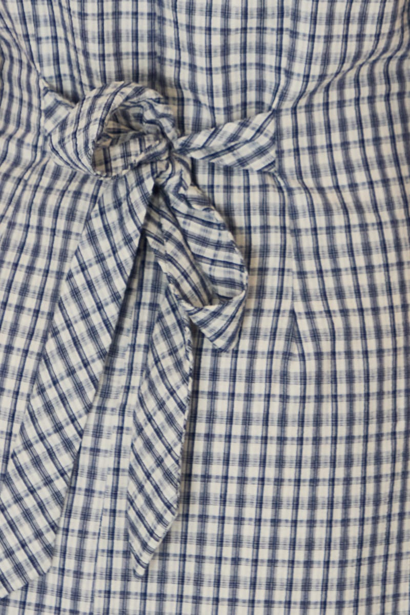 Blue Check Mini Dress Boat Neck for Ally Fashion