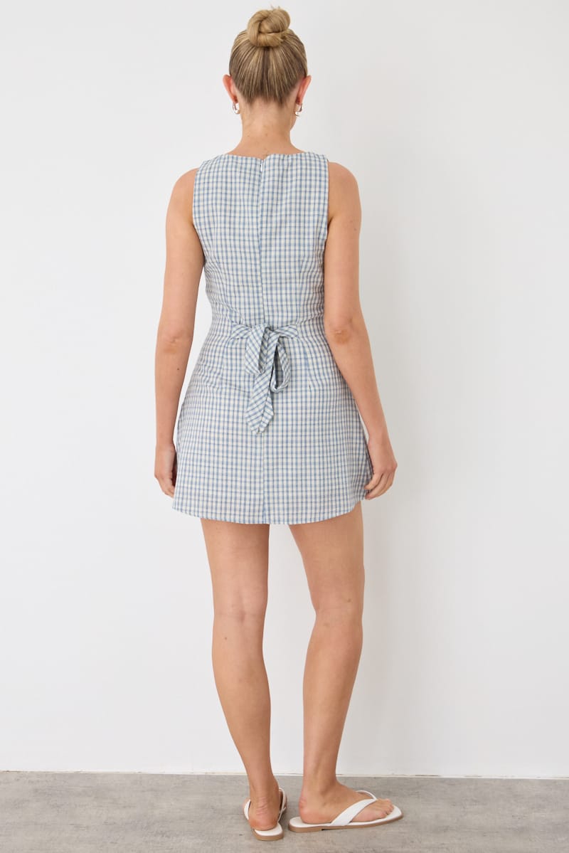 White Check Mini Dress Boat Neck for Ally Fashion
