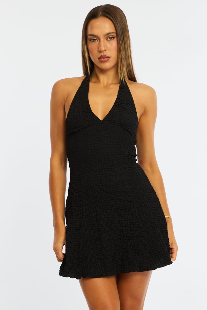 Black Halter Neck Dress Mini for Ally Fashion