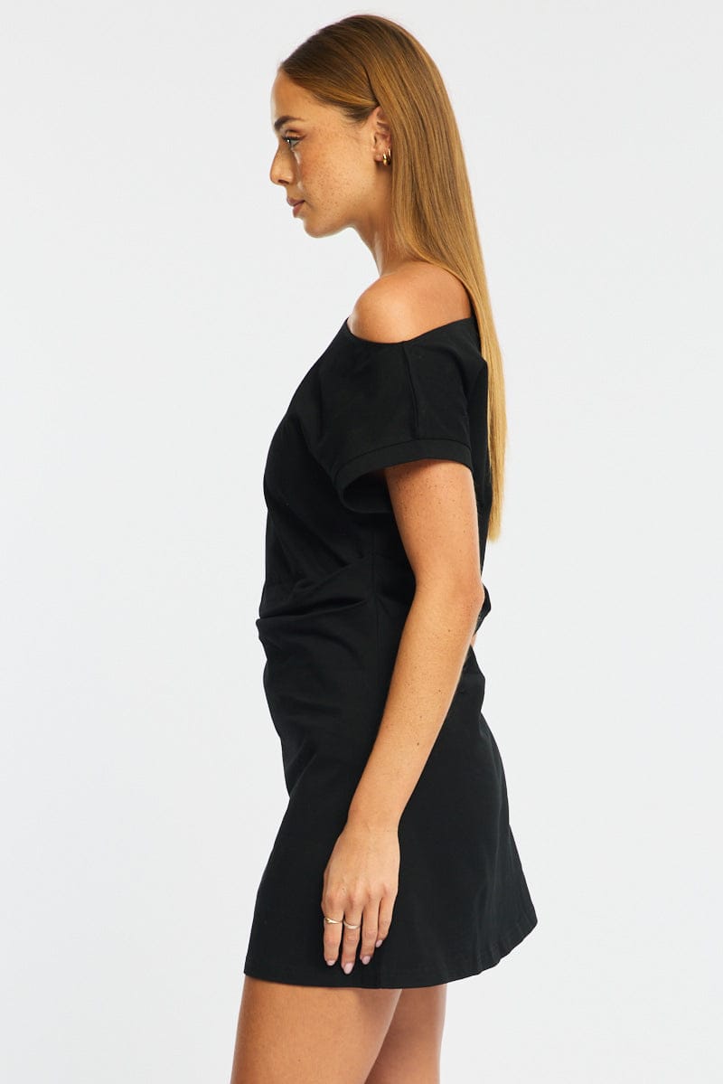 Black Asymmetrical Neckline Mini Dress | Ally Fashion Black Asymmetrical Neckline Mini Dress | Ally Fashion