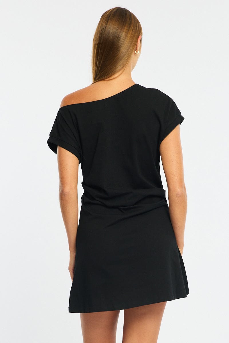 Black Asymmetrical Neckline Mini Dress | Ally Fashion Black Asymmetrical Neckline Mini Dress | Ally Fashion