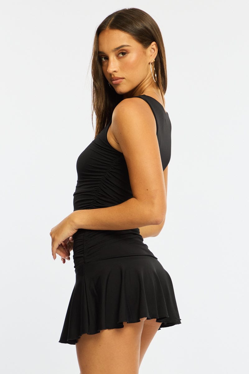 Black Polka Dot Mini Dress Boat Neck | Ally Fashion Black Polka Dot Mini Dress Boat Neck | Ally Fashion
