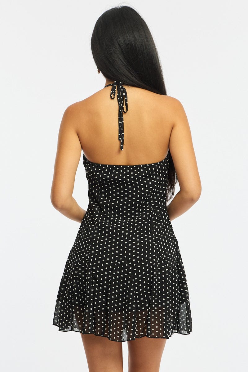 Black Polka Dot Fit And Flare Dress Mini for Ally Fashion