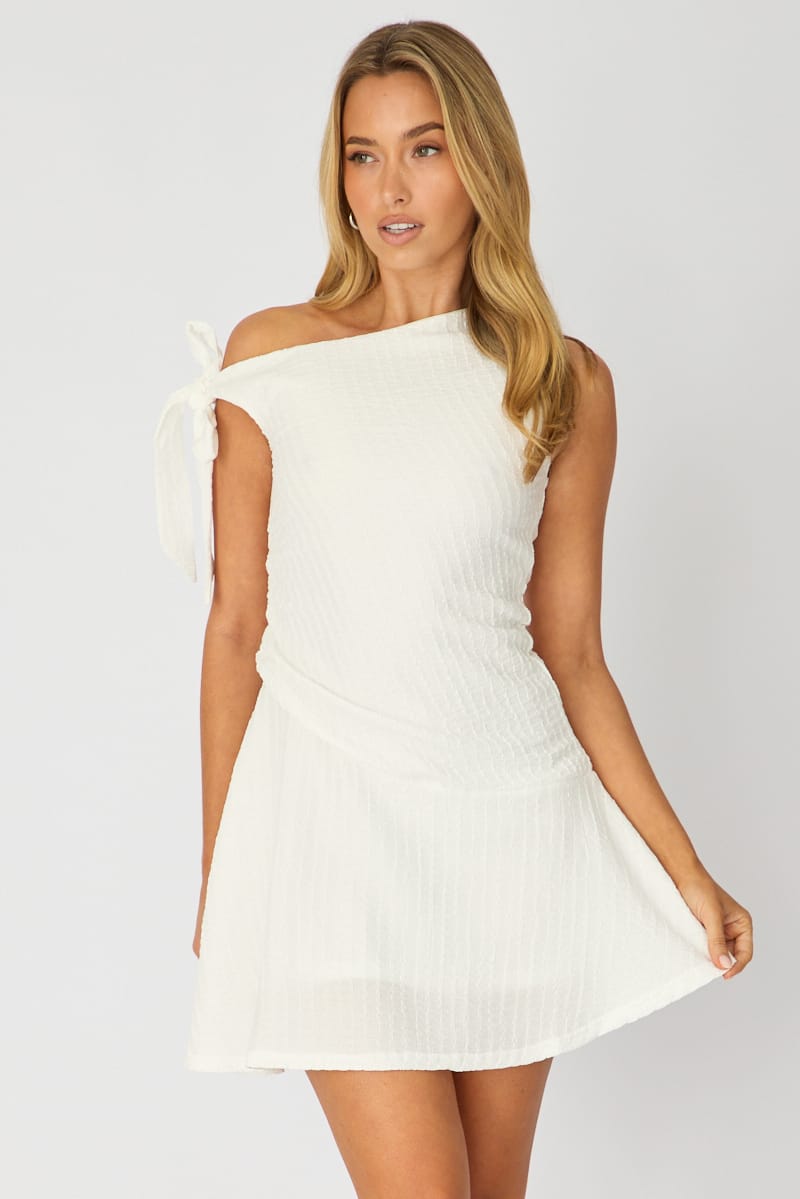 White Off Shoulder Dress Mini for Ally Fashion