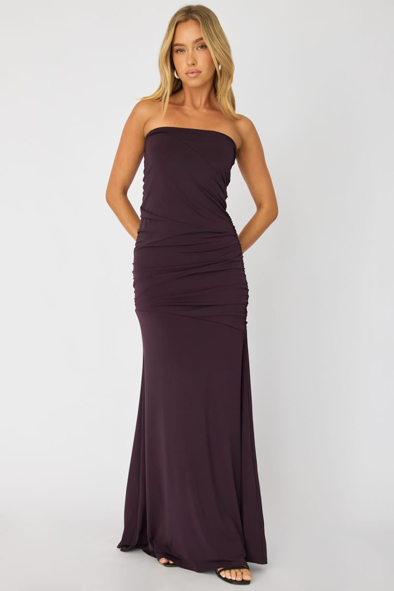 Purple Strapless Maxi Dress for Ally Fashion