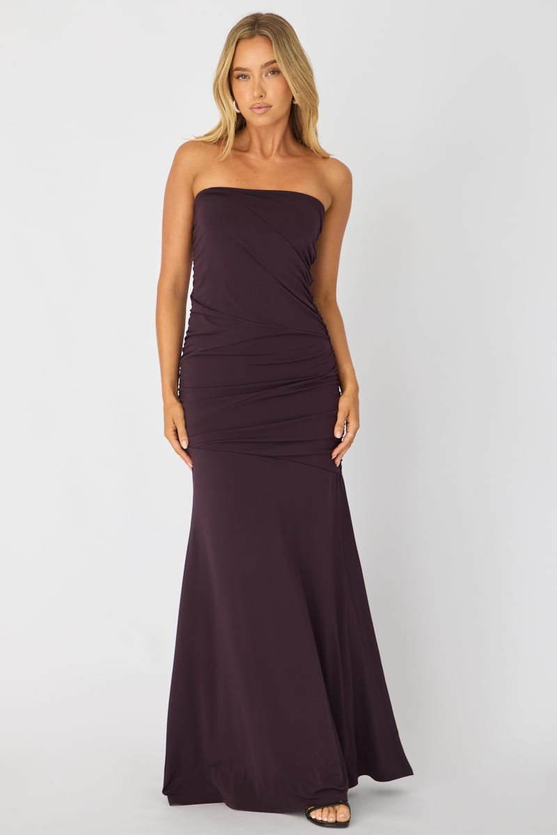 Purple Strapless Maxi Dress for Ally Fashion
