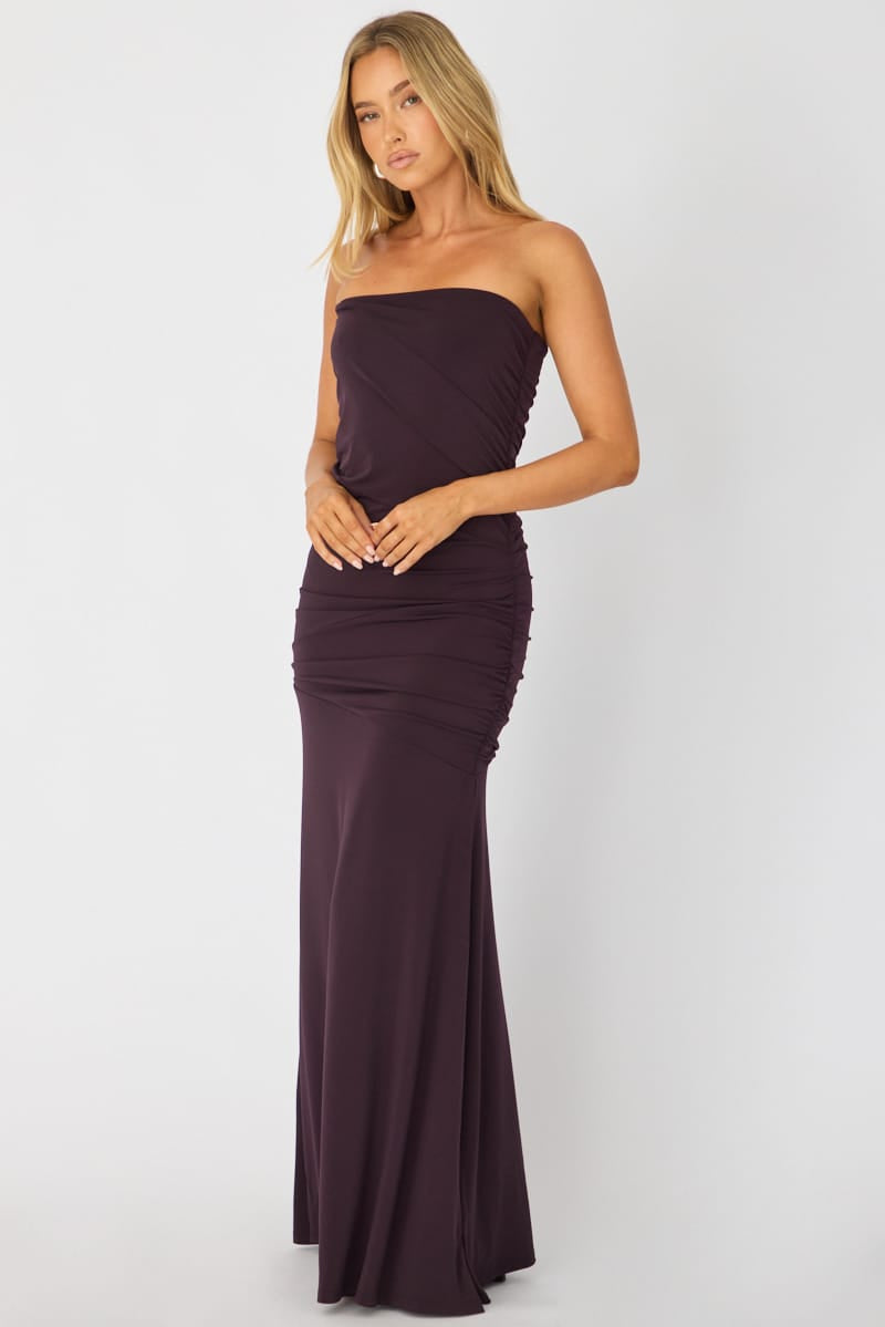 Purple Strapless Maxi Dress for Ally Fashion
