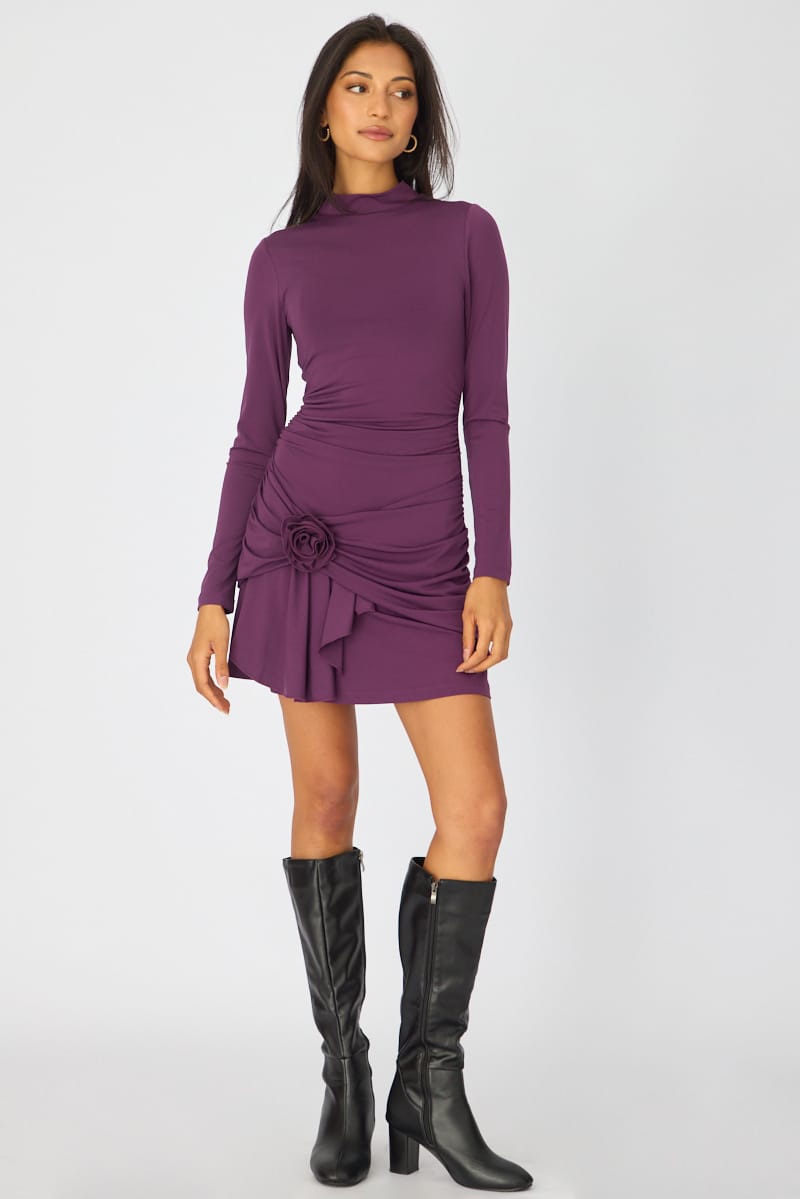 Purple Mini Dress High Neck for Ally Fashion