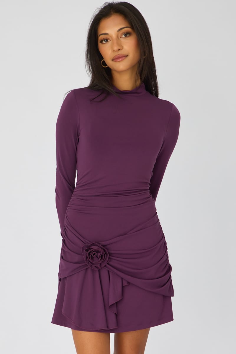 Purple Mini Dress High Neck for Ally Fashion