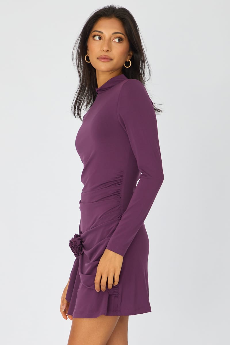 Purple Mini Dress High Neck for Ally Fashion