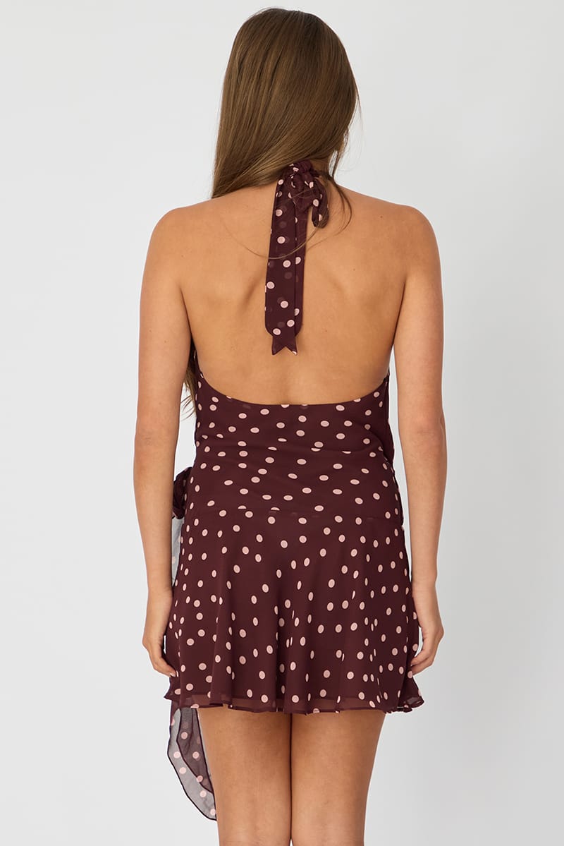Red Polka Dot Wrap Dress Halter Neck Mini for Ally Fashion