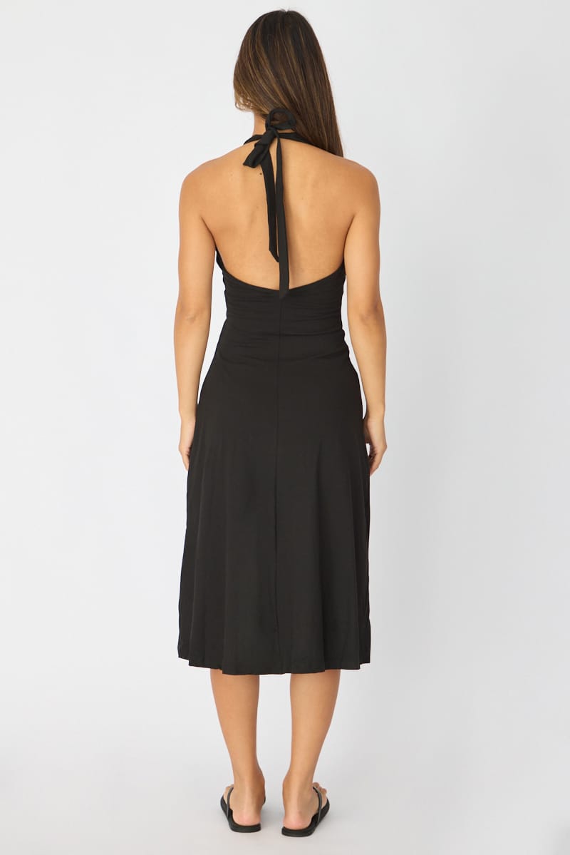 what bra to wear with a backless dress Black Midi Dress Deep V-neck