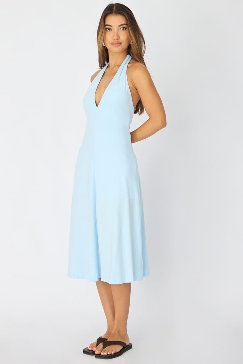 Blue Midi Dress Deep V-neck | Ally Fashion Blue Midi Dress Deep V-neck | Ally Fashion