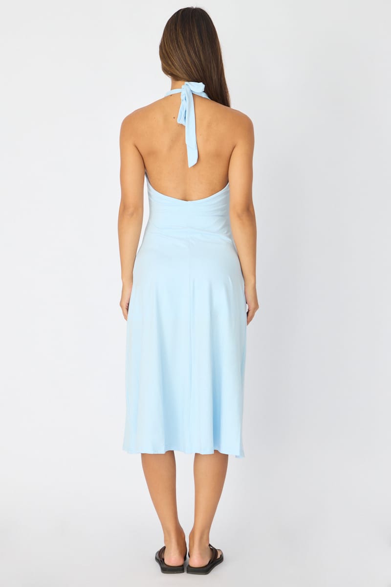 Blue Midi Dress Deep V-neck for Ally Fashion