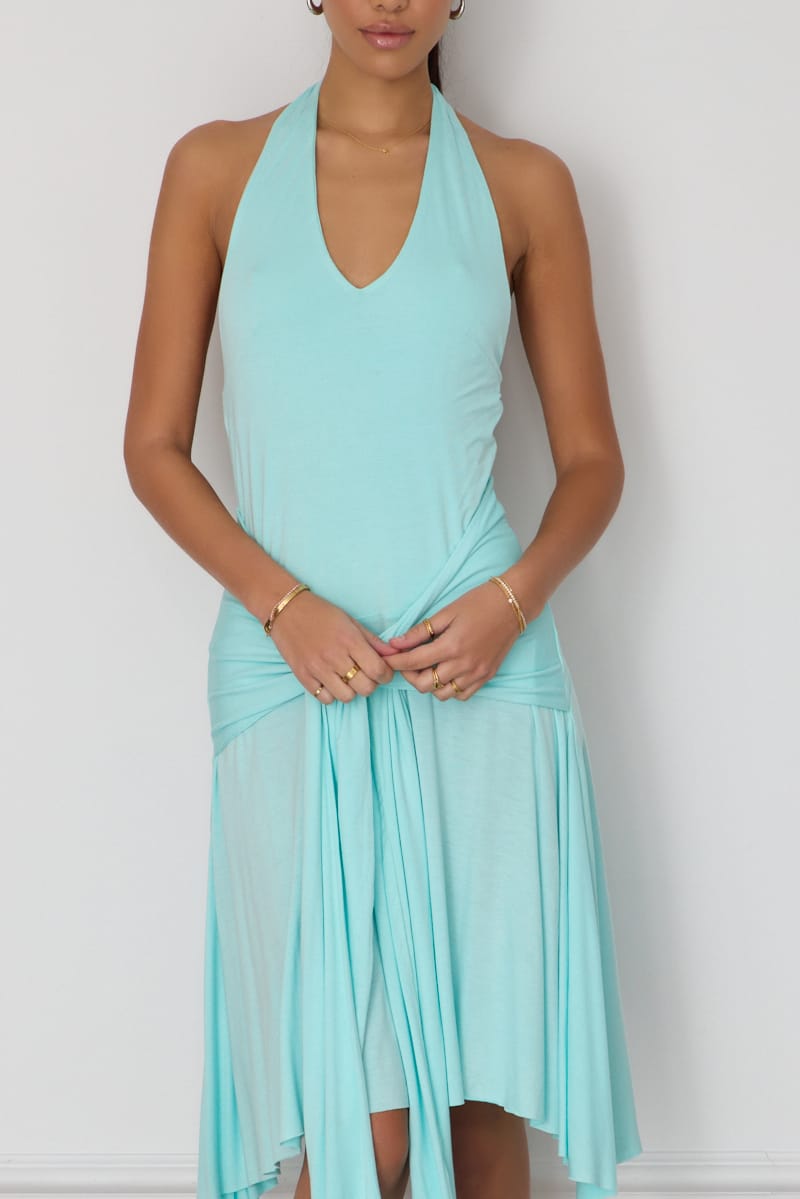 Green Halter Neck Mini Dress Drape Detail for Ally Fashion