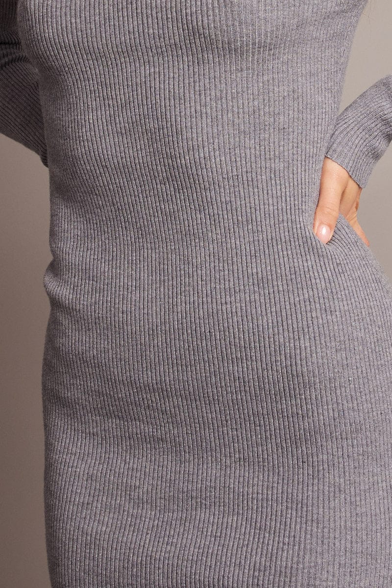 Grey Knit Dress Long Sleeve for Ally Fashion