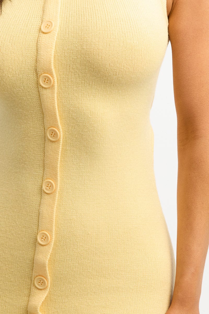 Yellow Knit Dress Button Down Mini for Ally Fashion