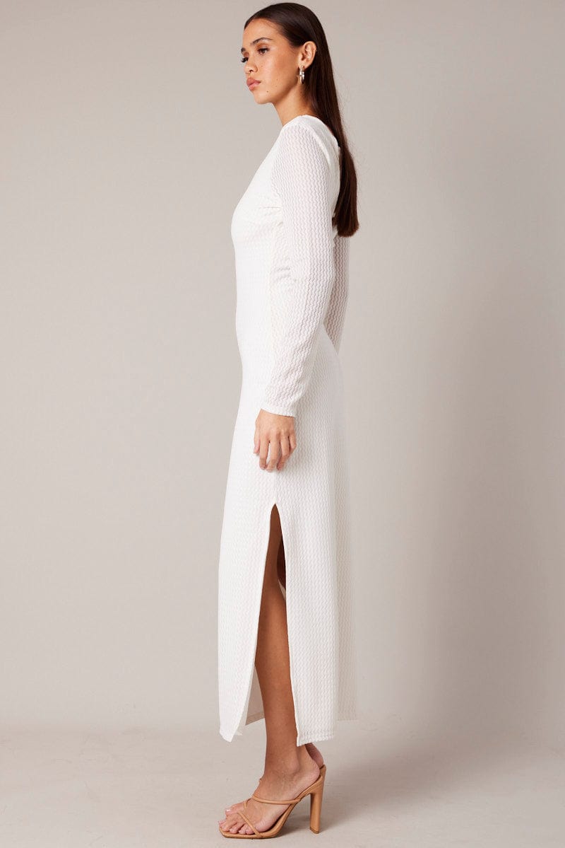 White Textured Dress Long Sleeve for Ally Fashion