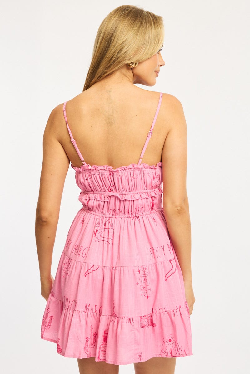 Pink Abstract Fit And Flare Dress Mini for Ally Fashion