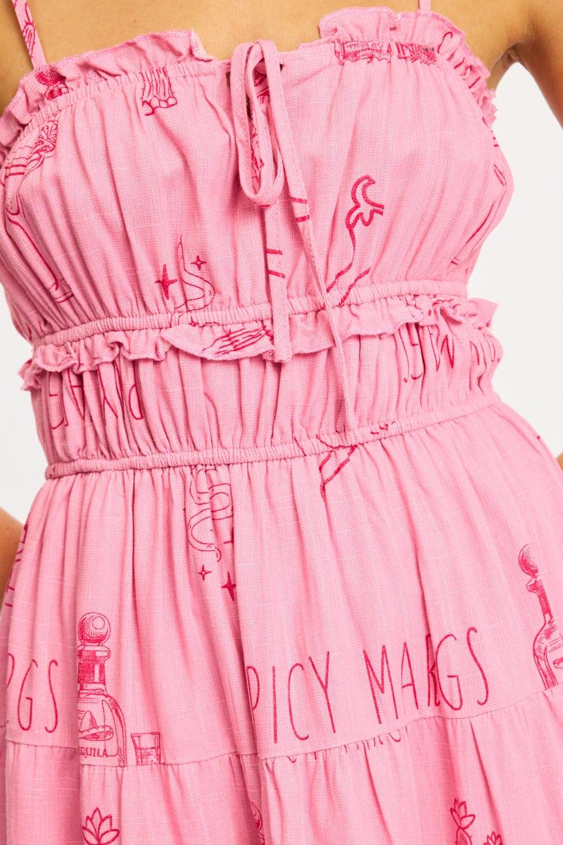 Pink Abstract Fit And Flare Dress Mini for Ally Fashion