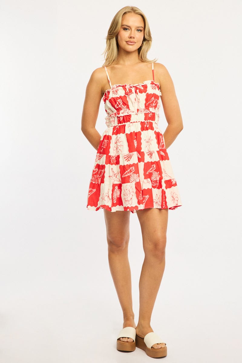 Red Abstract Fit And Flare Dress Mini for Ally Fashion