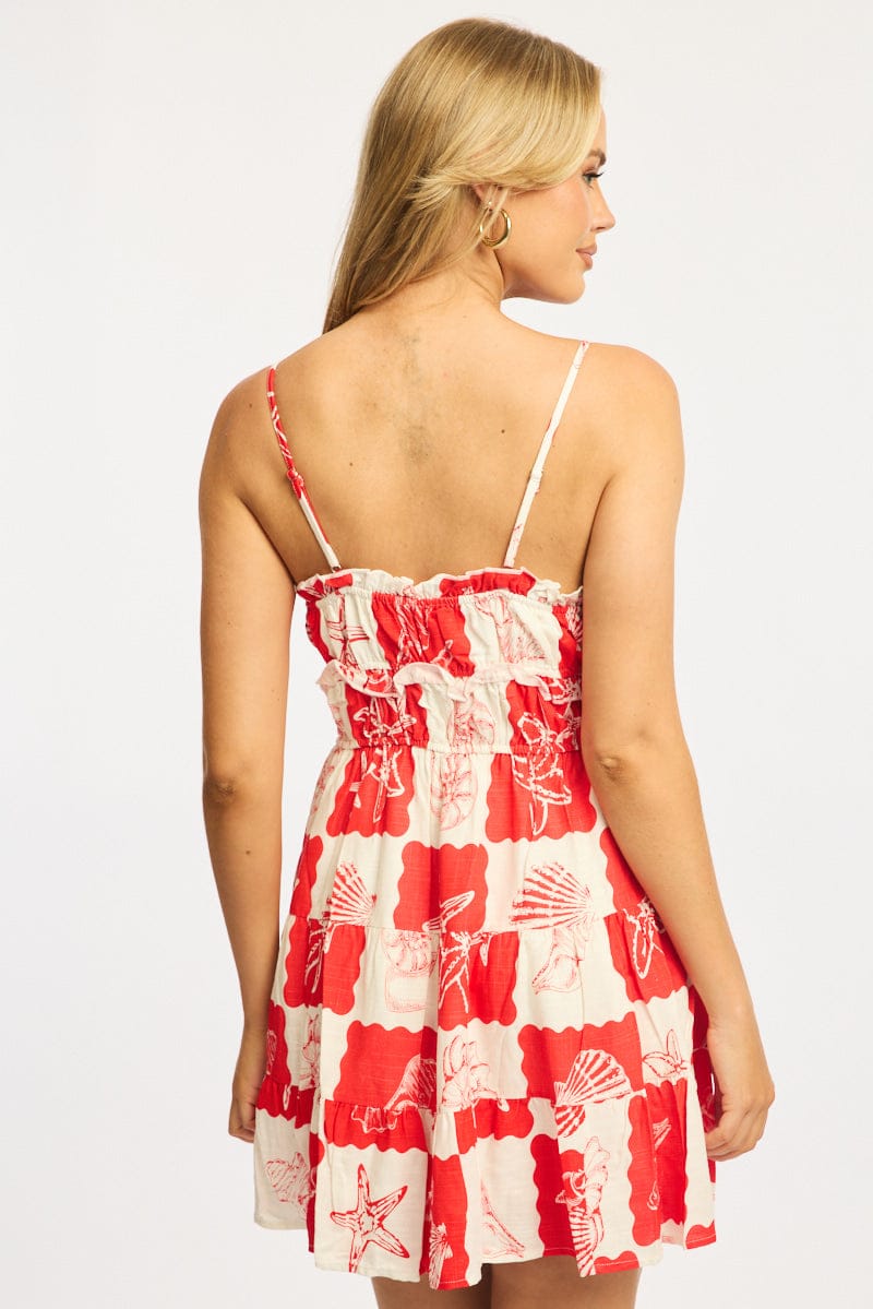 Red Abstract Fit And Flare Dress Mini for Ally Fashion