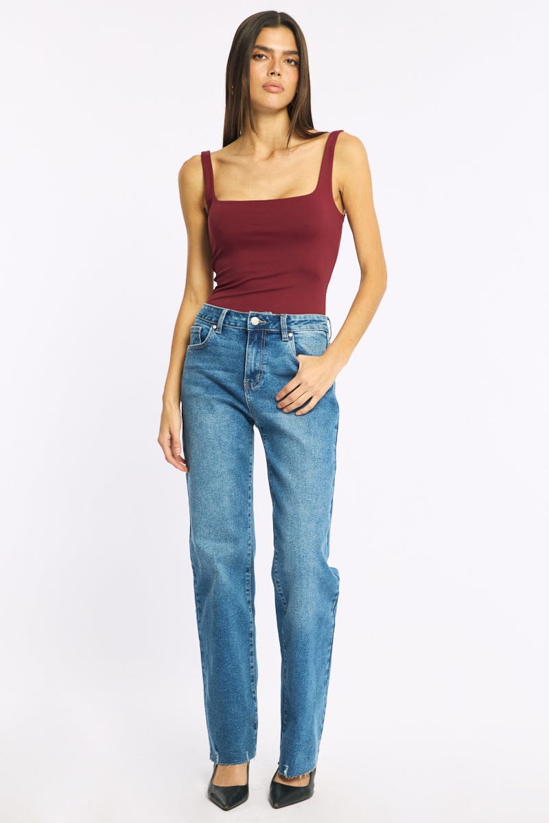 Denim Straight Leg Jean Distressed Hem for Ally Fashion