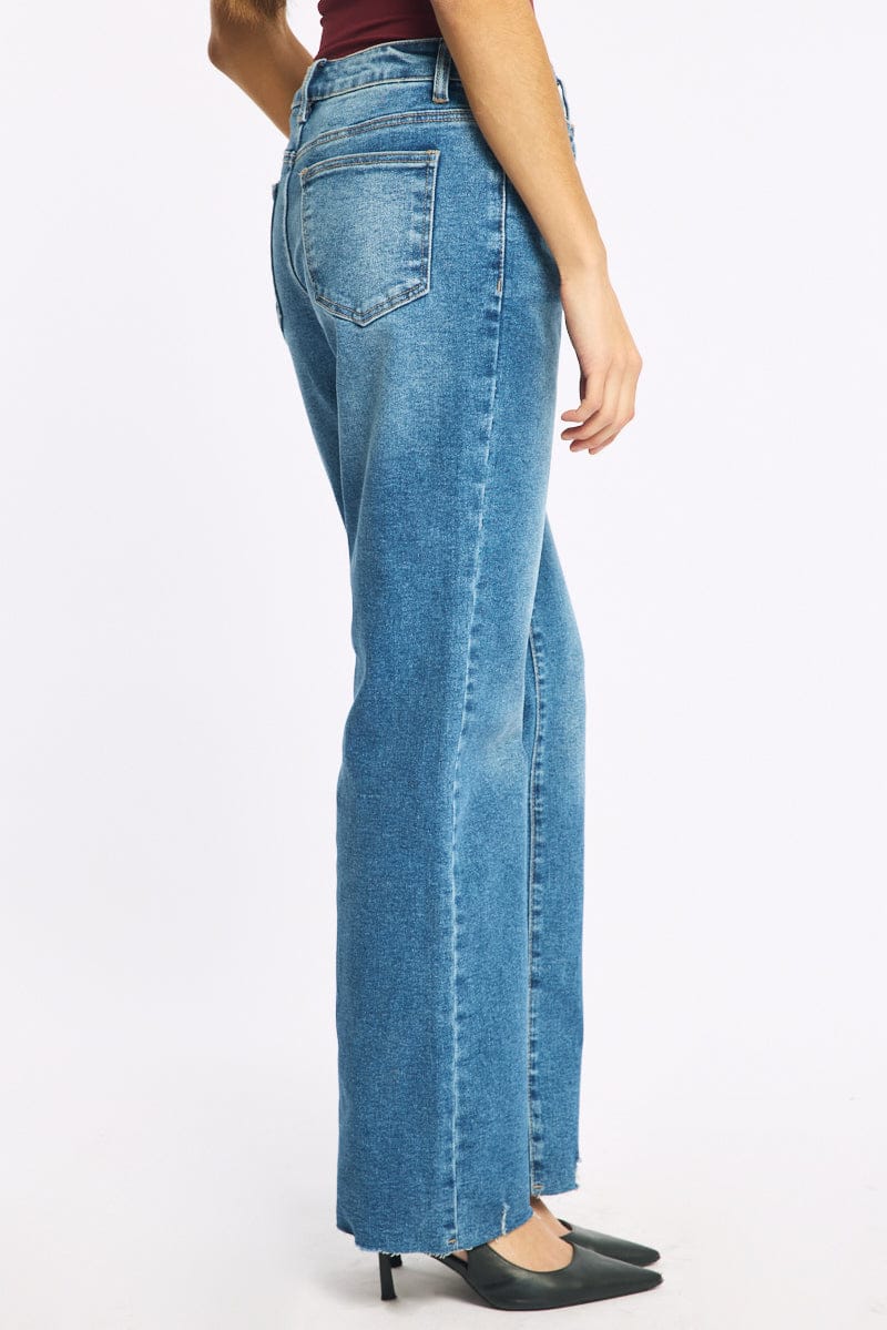 Denim Straight Leg Jean Distressed Hem for Ally Fashion