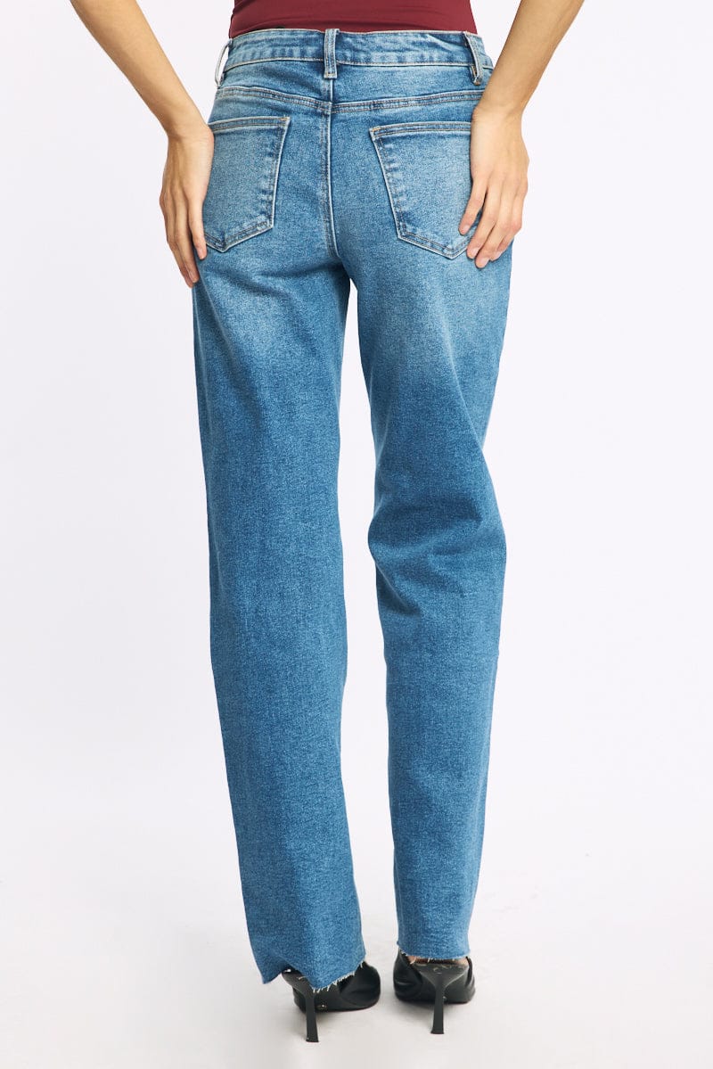 Denim Straight Leg Jean Distressed Hem for Ally Fashion