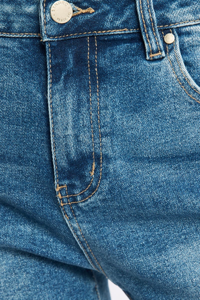 Denim Straight Leg Jean Distressed Hem for Ally Fashion