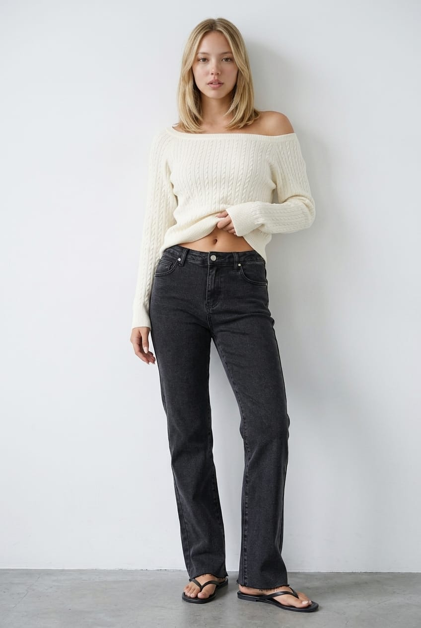 Denim Straight Leg Jean Distressed Hem for Ally Fashion
