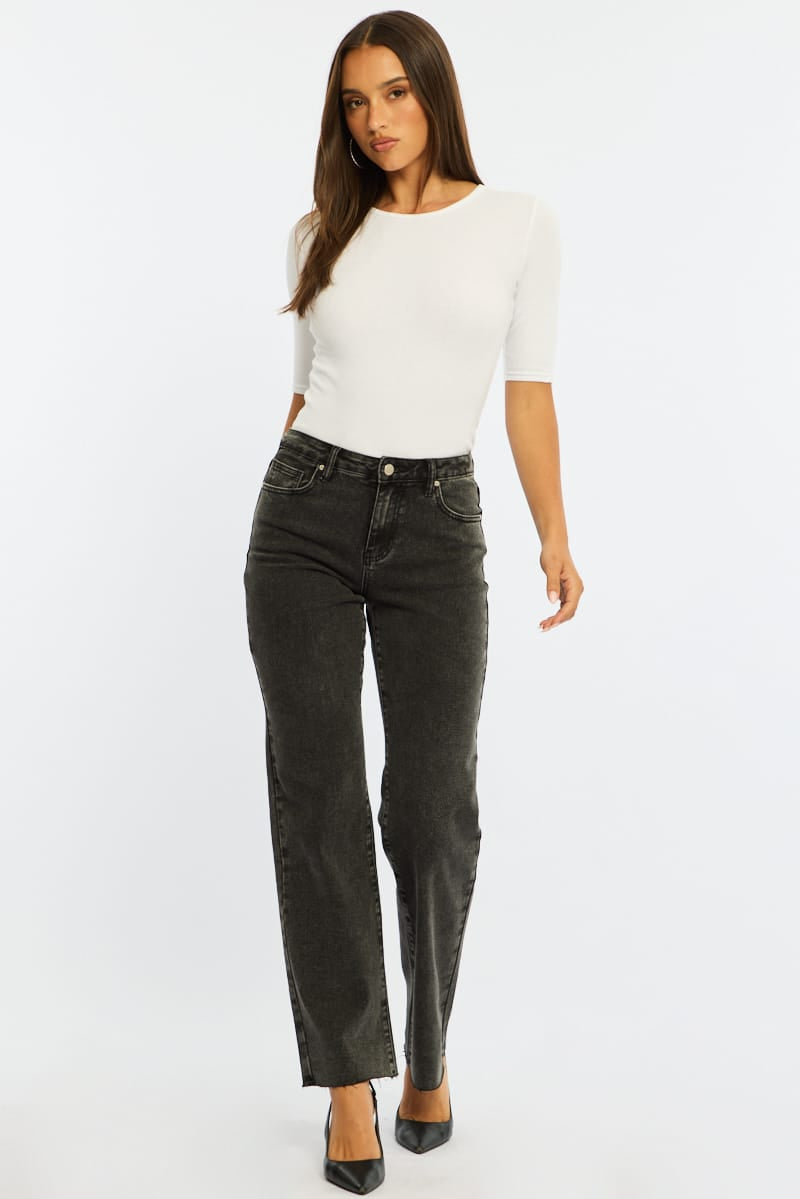 Denim Straight Leg Jean Distressed Hem for Ally Fashion