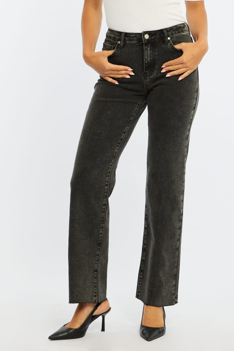 Denim Straight Leg Jean Distressed Hem for Ally Fashion