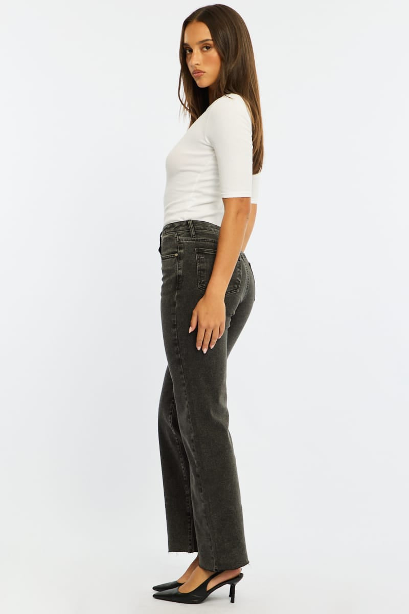 Denim Straight Leg Jean Distressed Hem for Ally Fashion