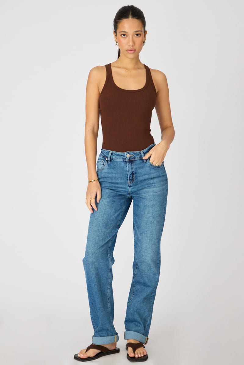Denim Straight Jean Rolled Hem Stretch for Ally Fashion