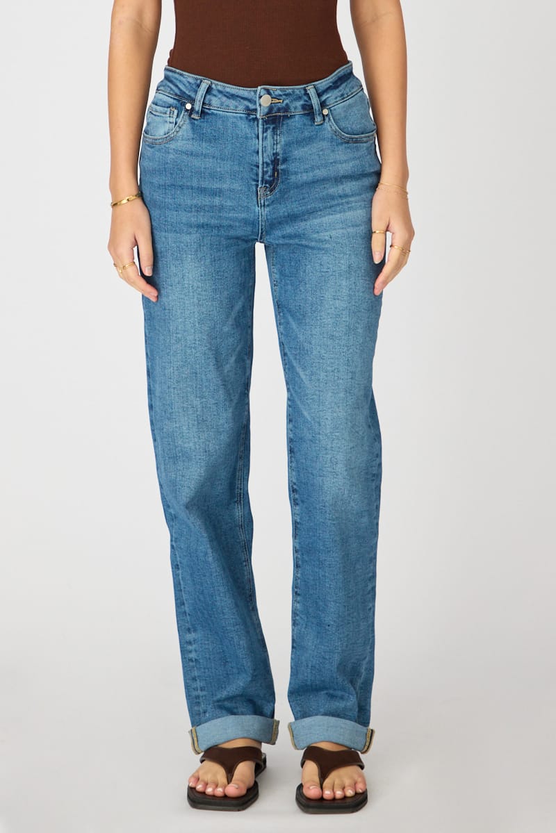 Denim Straight Jean Rolled Hem Stretch for Ally Fashion